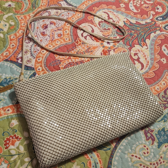 Whiting & Davis Handbags - Whiting & Davis Off White Cream Slinky Metal Mesh Crossbody